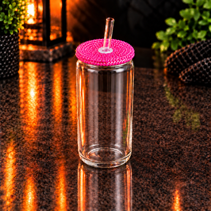 Glass can 16 oz en verre clair avec couvercle diamant – Sublimation