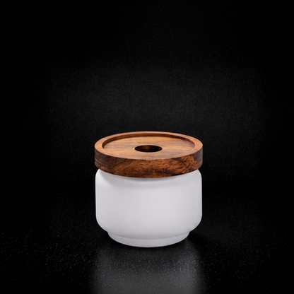 Pot de stockage en verre à sublimation avec couvercle en bois d'acacia