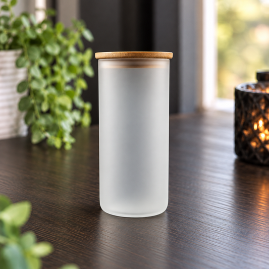 Gobelet en verre givré 18 oz à sublimer – Couvercle en bambou