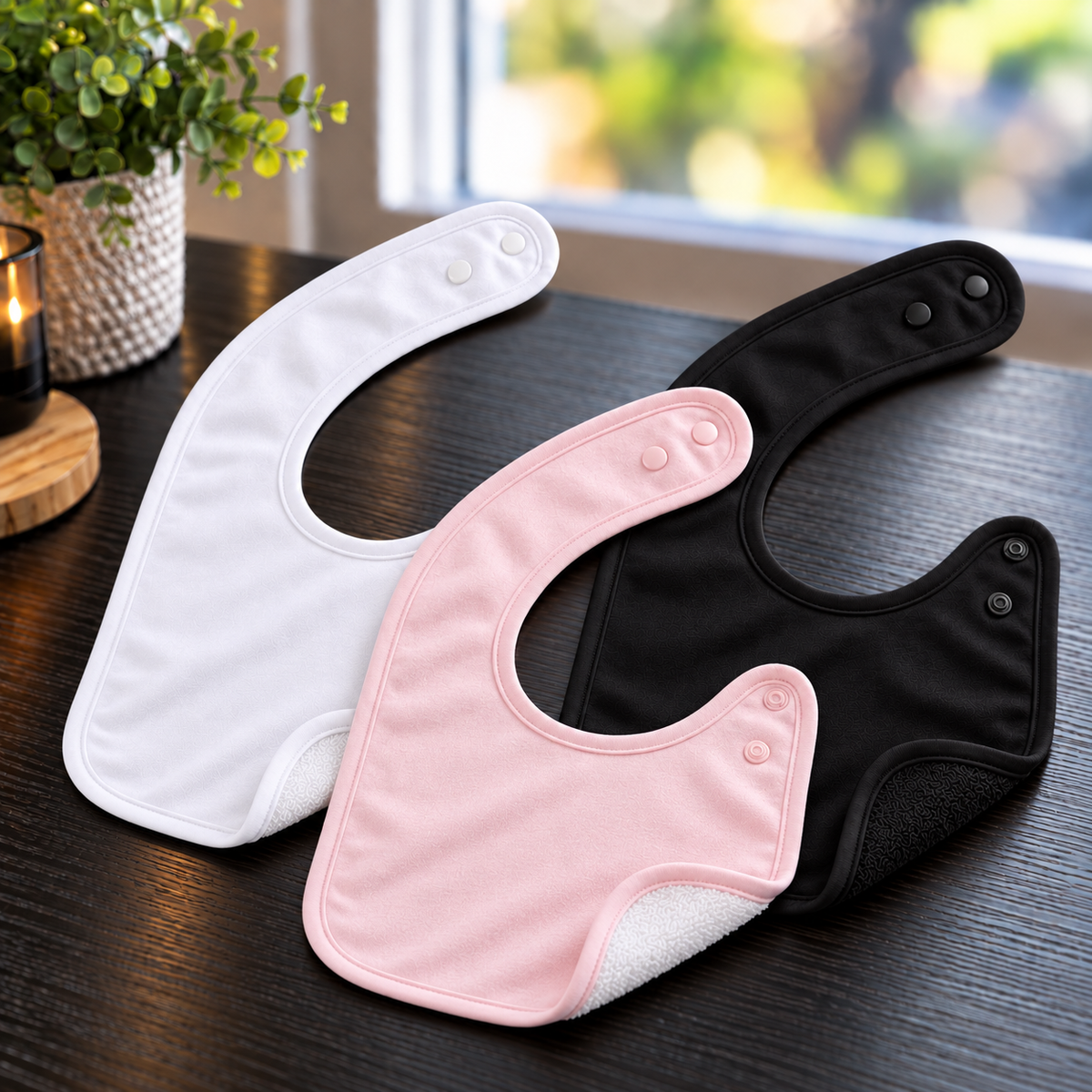 Bavoir pour bébé à boutons-pression – doux et absorbant, 100 % polyester