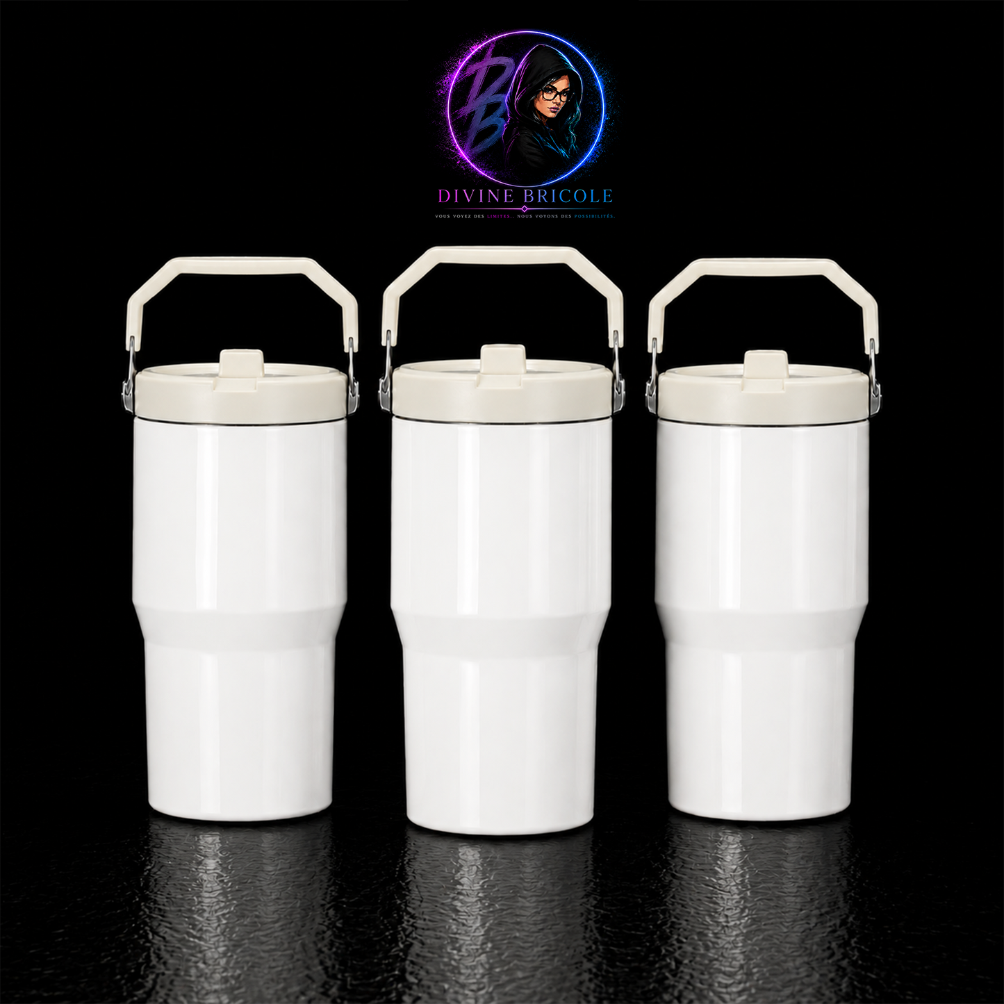Tumbler 20oz Couvercle Flip pour Sublimation — Blanc Lustré