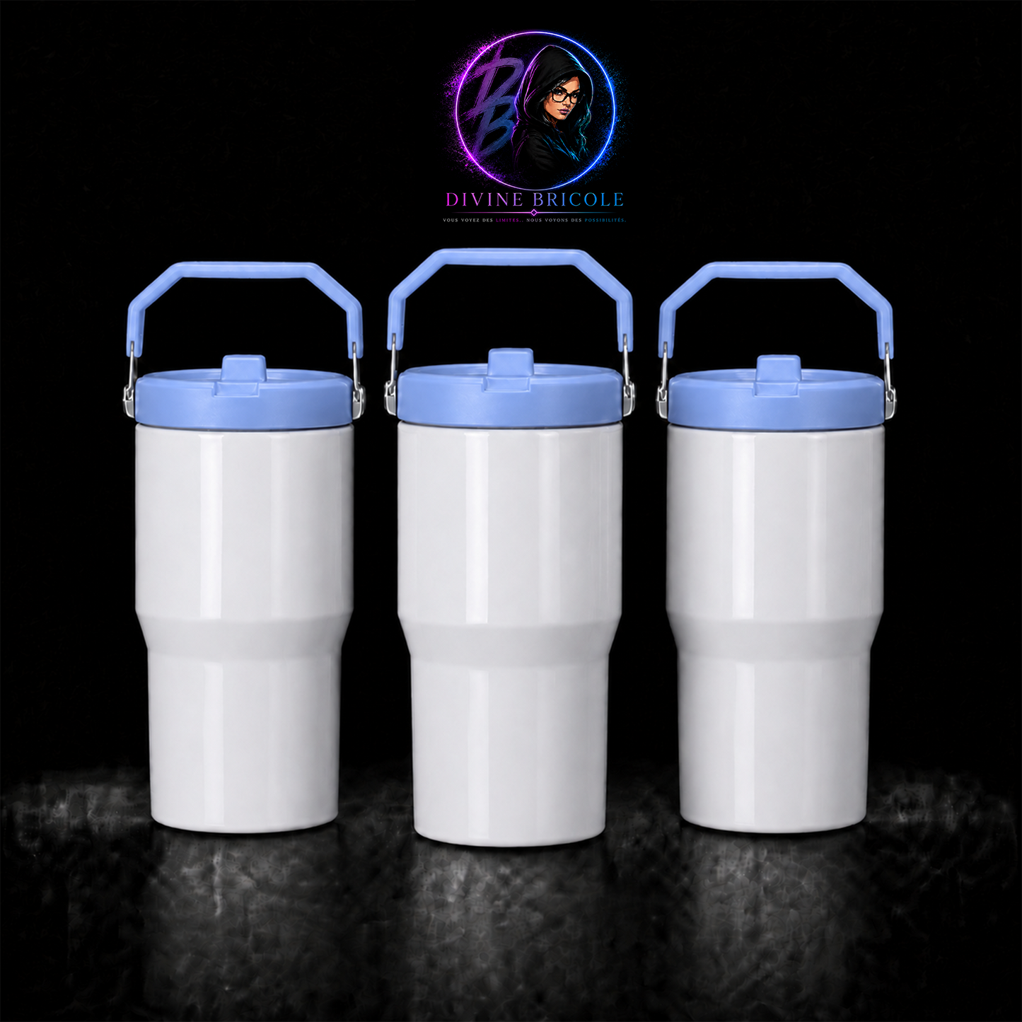 Tumbler 20oz Couvercle Flip pour Sublimation — Blanc Lustré
