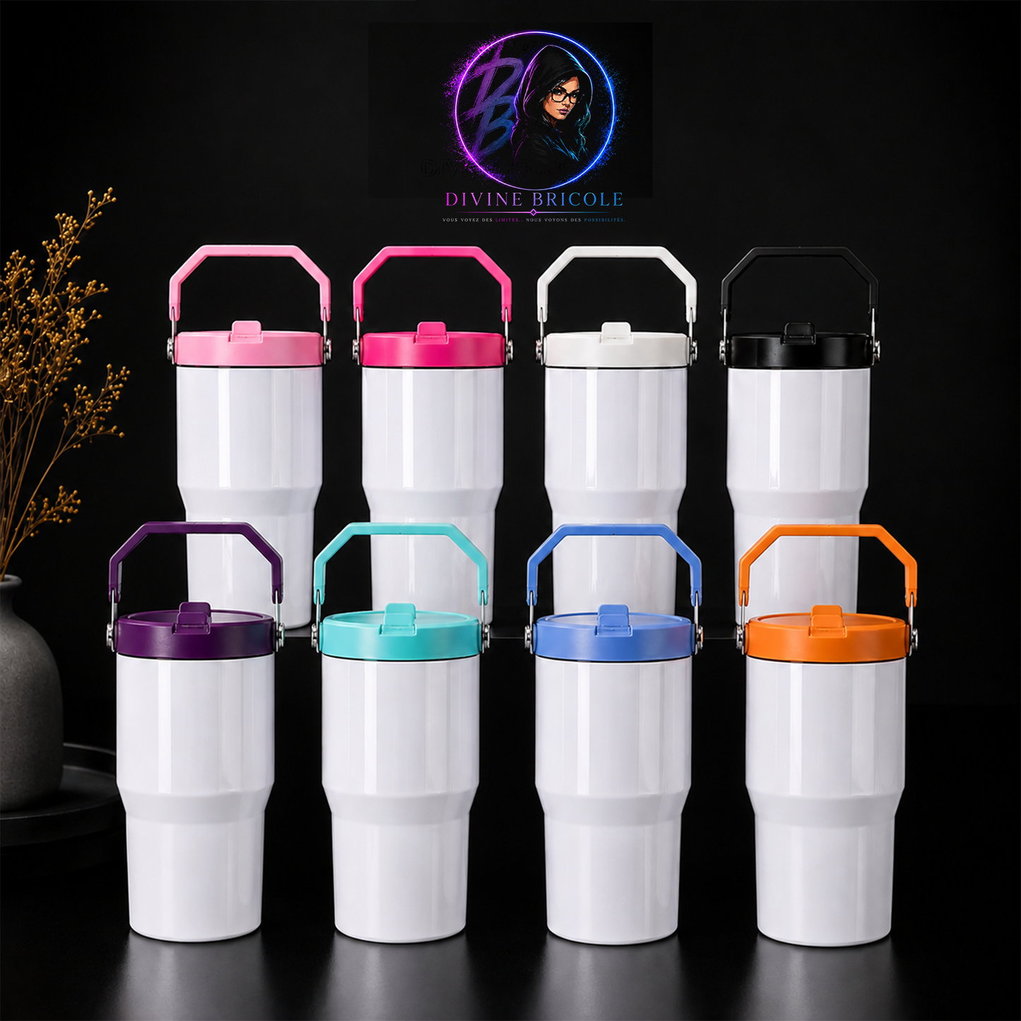 Tumbler 20oz Couvercle Flip pour Sublimation — Blanc Lustré