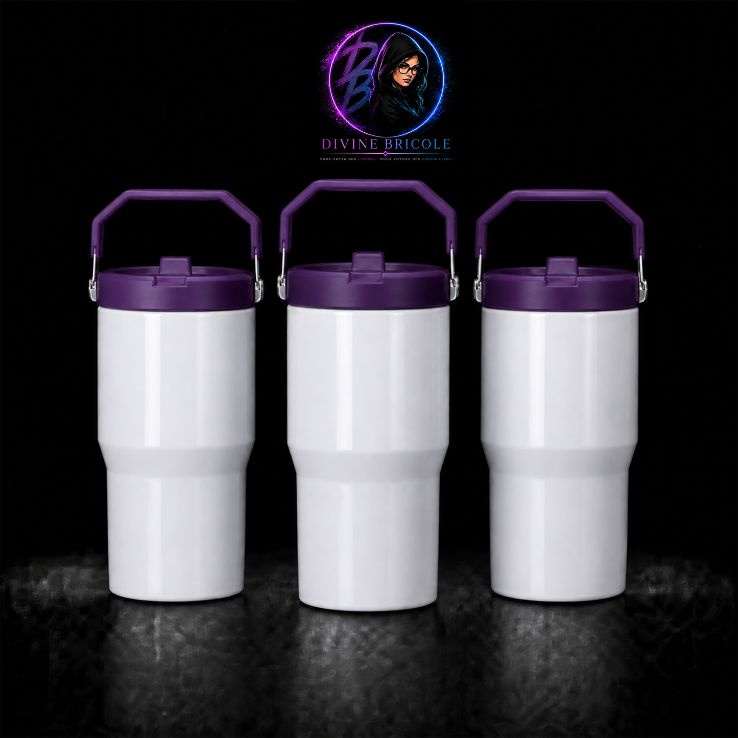 Tumbler 20oz Couvercle Flip pour Sublimation — Blanc Lustré