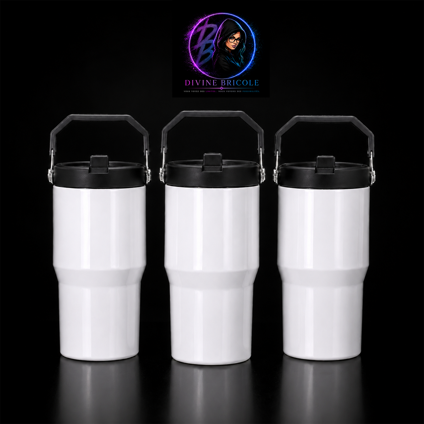 Tumbler 20oz Couvercle Flip pour Sublimation — Blanc Lustré