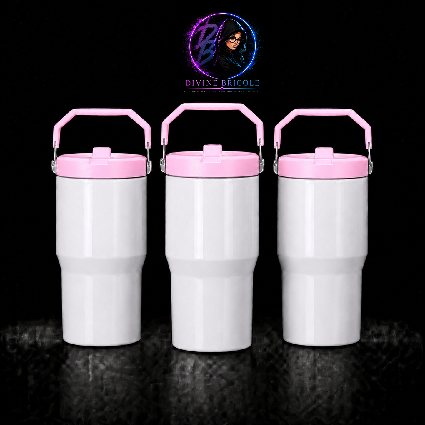 Tumbler 20oz Couvercle Flip pour Sublimation — Blanc Lustré