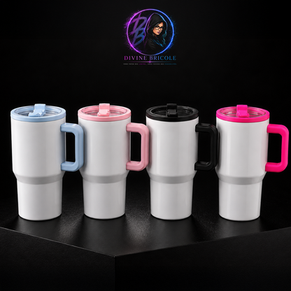 Tumbler 20 oz – Poignée Colorée – Couvercle Flip – Sublimation