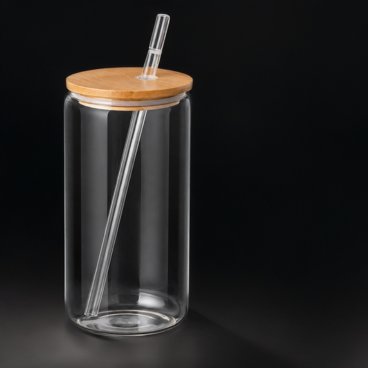 16oz Can Acrylique Transparent avec Couvercle Bamboo