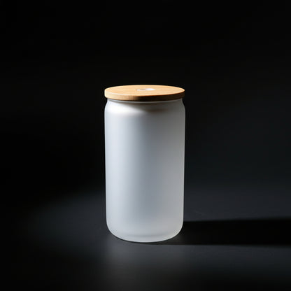 Can 12oz Verre Givré avec Couvercle Bambou