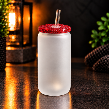 Glass can 16 oz givré avec couvercle diamant – Sublimation