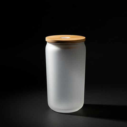 Can 12oz Verre Givré avec Couvercle Bambou