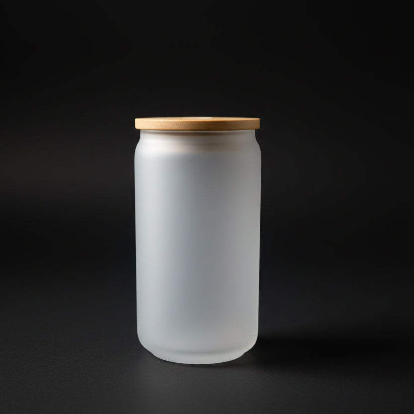 Can 12oz Verre Givré avec Couvercle Bambou