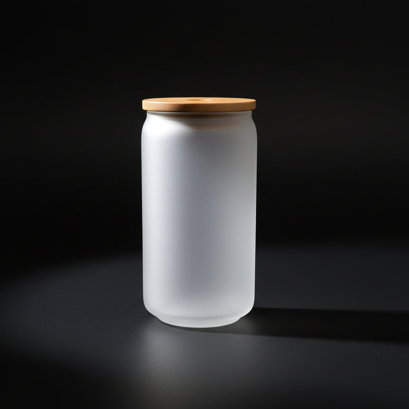 Can 12oz Verre Givré avec Couvercle Bambou