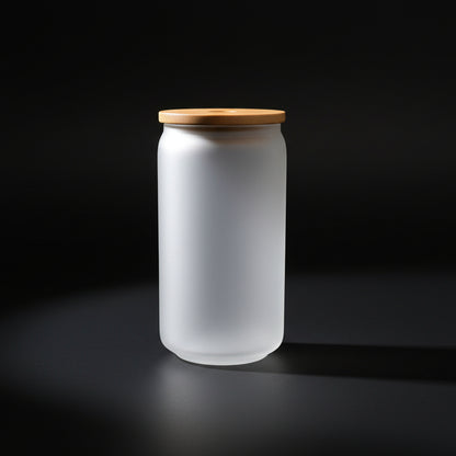 Can 12oz Verre Givré avec Couvercle Bambou