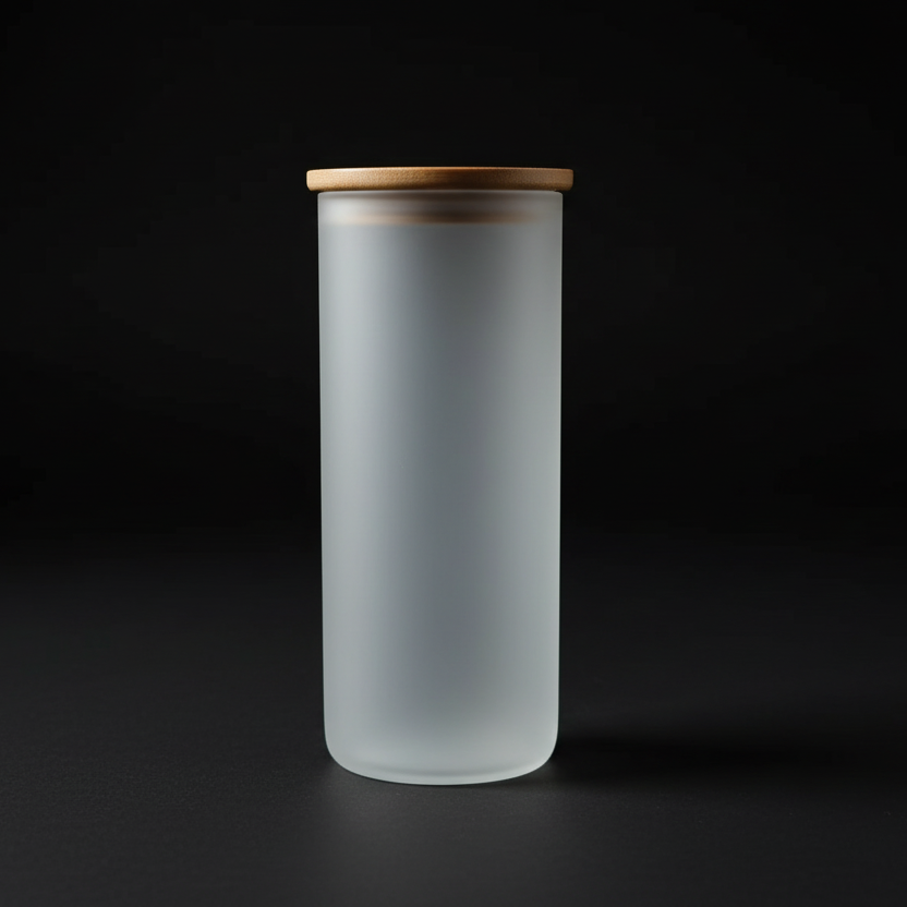 Tumbler 18oz en verre givré couvercle de bambou