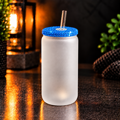 Glass can 16 oz givré avec couvercle diamant – Sublimation
