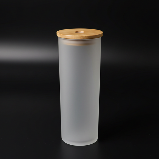 Gobelet en verre givré 25 oz à sublimer – Couvercle en bambou