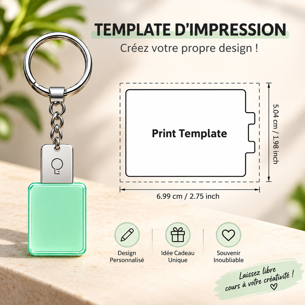 Porte-clé LED en acrylique – Sublimation